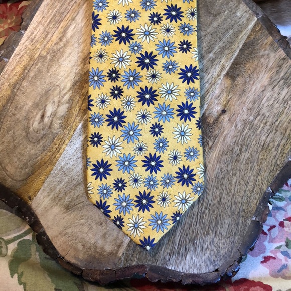 Vtg GJ CAHN Daisy Print Floral Silk Tie Makers To The Universe USA Made Textured - Picture 15 of 16